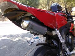 Mark's custom 1000RR exhaust, the can is from a Toyota Formula Atlantic car