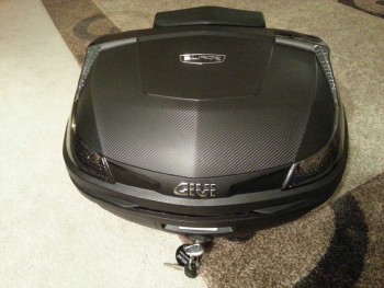 Givi Blade B47 closed and locked with two helmets inside.