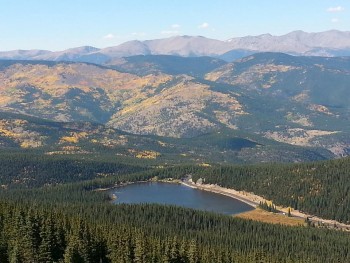 Echo lake and CO-103 at the base of Mt. Evans
