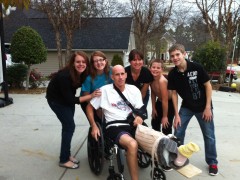 First day outside for a few minutes.  Tough to sit on the rebuilt hip, and leg must stay elevated for 2 months.  Wife Sandi, kids - Claire, Melissa, Jay, & Cole.