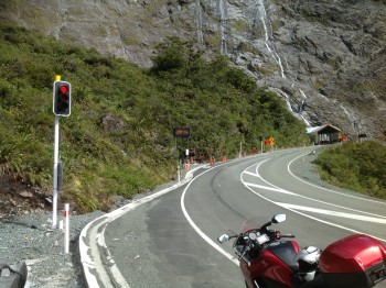 037. Waiting at the Homer Tunnel. Only one way at a time.