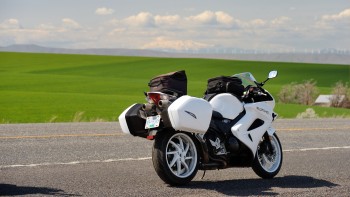 75 - windmills near Wasco, Ore with Mt Adams in the background