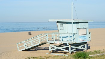 56 - lifeguard hut at Will Rogers State Beach, near Santa Monica, Cal