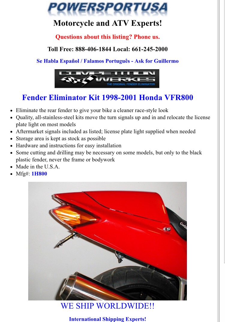 Competition Werkes Fender Eliminator Fifth Generation VFR's